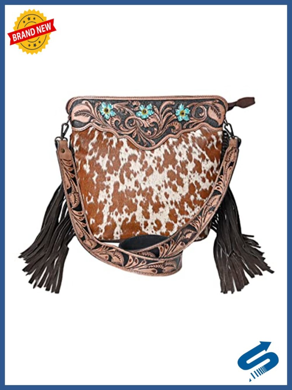 Genuine Cowhide Leather Tooled Harness Crossbody Bag